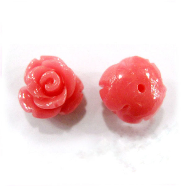 CB8101 Half drilled synethic carved coral rose beads,half drill hole coral flower beads