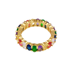 RM1058 Chic Rainbow Oval Cubic Zirconia CZ Micro Pave Rings for Ladies