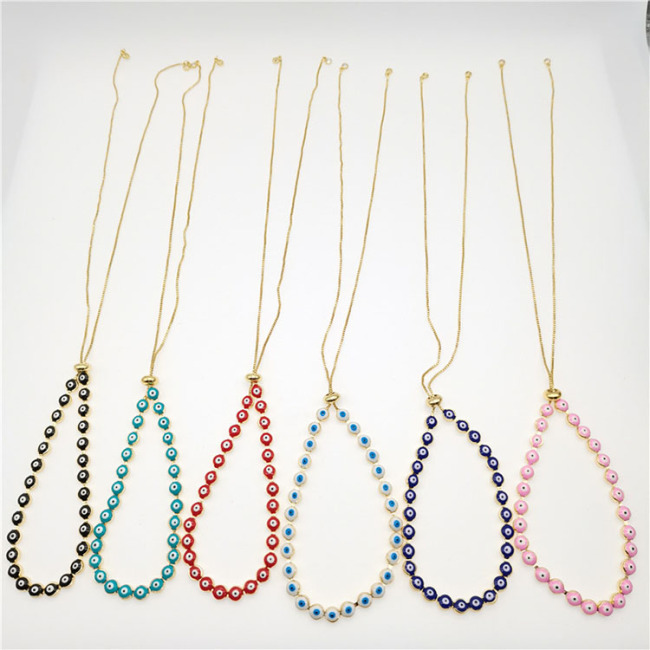 NM1182 Chic 18k Gold Plated Multicolor Rainbow Enamel Evil Eyes Slide Chain Choker Necklaces for Women Ladies