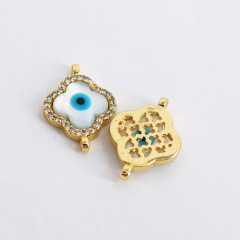 CZ8144 CZ Micro Pave Evil Eyes Charm Connectors , Hand Heart Shape Space Connector For Jewelry Findings