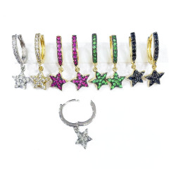 EC1711 Chic Dainty Mini Gold Plated Mini CZ Micro Pave Star Dangle Charm Earrings with huggie hoops EC1711 Chic Dainty Mini Gold Plated Mini CZ Micro Pave Star Dangle Charm Earrings with huggie hoops