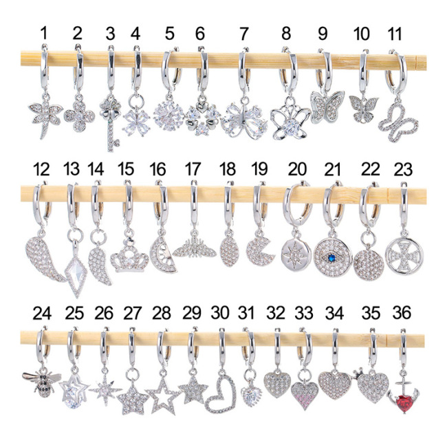 EC1763 Dainty Mini 18k Gold Silver Plated CZ Micro Pave Angel Wing Bee Star Heart Butterfly Flower Charm Huggies Hoop Earrings