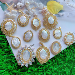 CZ8490 Gold Plated CZ Pave Mother of pearl  medal Virgin Mary pendant, religious catholic Jewelry Pendants