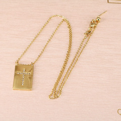 NZ1157 Chic Gold Plated Zircon Diamond CZ Micro Paved Star Heart Cross Rectangle Medal Pendant Chain necklace