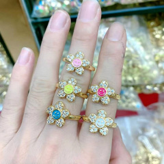 RM1272 New 18K gold plated enamel CZ diamond pave happy face smiley sunflowerstacking Rings for Ladies
