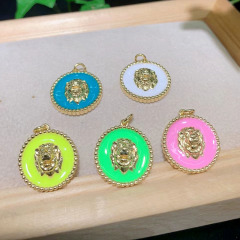 18K Gold Plated brass metal enamel colorful tiger lion Head charms Pendant