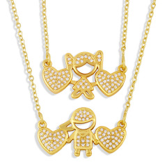 NZ1234 Fashion 18K Gold CZ diamond micro pave girl and boy heart charms Pendant Necklaces jewelry gift for lady NZ1234 Fashion 18K Gold CZ diamond micro pave girl and boy heart charms Pendant Necklaces jewelry gift for lady