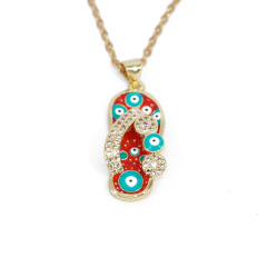 NZ1300 Fashion Small Cute 18k Gold Enamel Evil Eyes Flip Flop Slipper Pendant Stainless Steel Chain Necklace for Women