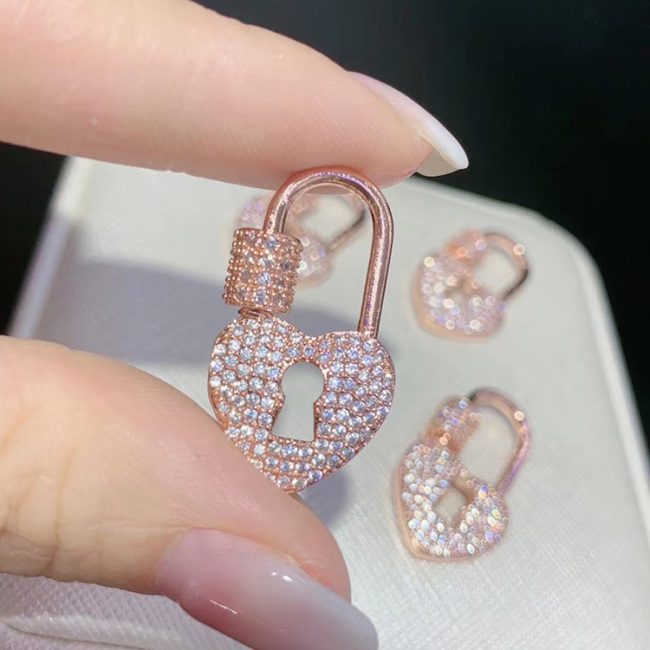 CZ7832 New CZ Micro Gold/Rose gold/Gunmetal/Silver Plated Diamond Lock Shape Clasps