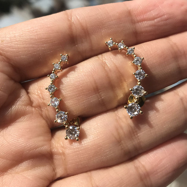 EC1425 Popular Dainty Gold Plated Diamond CZ Micro Pave Crawler Stud Earrings