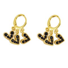 EC1822 Dainty 2022 Womans Fashion 18k Gold Plated Triple 3pcs Mini CZ Micro Pave Love Heart Charms Huggie Hoops Earrings