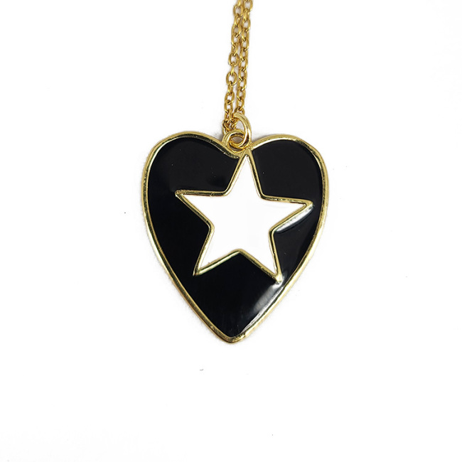NM1183 2021 Summer Beach Jewelry Gold Plated Neon Enamel Multi Color Star on Heart Shape Pendant Chain Necklaces