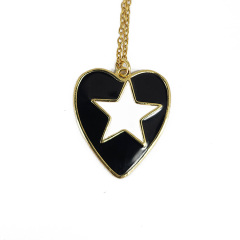 NM1183 2021 Summer Beach Jewelry Gold Plated Neon Enamel Multi Color Star on Heart Shape Pendant Chain Necklaces