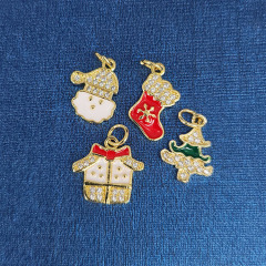 CZ7903 Fashion Xmas Decorative Accessories Enamel CZ Micro pave Christmas Charms for Holiday Jewelry Making