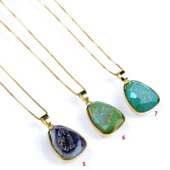 NN1005 New Titanium Plated Sparkly Geode Agate Druzy Teardrop Pendant Necklace for Women