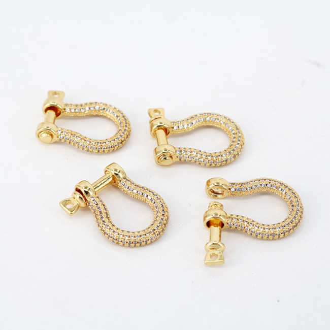 CZ8185 Gold Plated CZ Micro Pave Horseshow Screw Clasp, Shiny U Horseshoe Shape Clasp Lock Buckle Carabiners