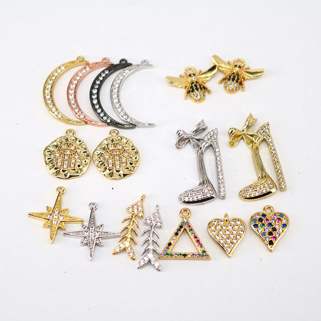 CZ7984 Chic White CZ Micro pave Heart Starburst Crescent Eye Triangle Pendants