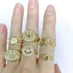RM1224 Hot Selling 18K gold plated brass CZ diamond micro pave smliey metal stackable Rings for Ladies