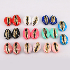 JF8704 Popular Colorful Cowry Charm Bracelet Jewelry Supplies  Gold Plated Multicolor Enameled Natural Cowrie Shell Charms
