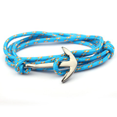 BM3009 fashion stainless steel  terylene cord / polyester fibre rope with steel anchor connector wrist men's bracelet