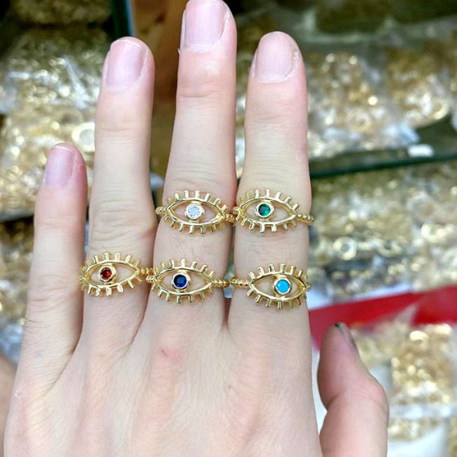 RM1171 New Simple 2021 Protection Jewelry Chic Gold Cubic Zirconia CZ Micro Pave Evil Eyes Stackable Finger Rings for Ladies