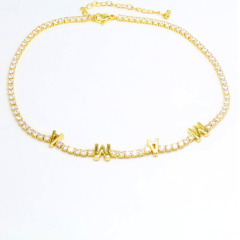 NZ1161 Chic 18k gold plated Diamond CZ Micro Pave Tennis Heart Love Mama Necklace for women Mom