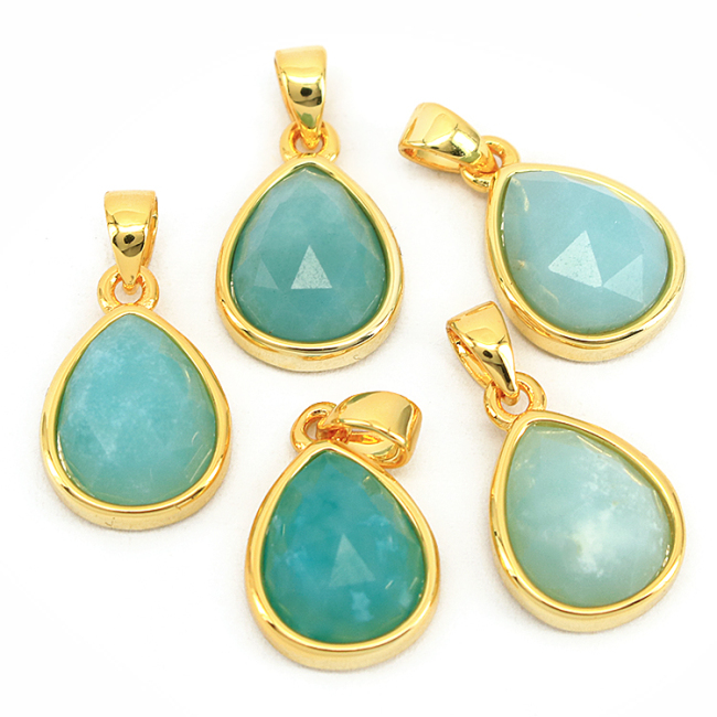 JF7283  Dainty Faceted Natural Semiprecious Stone Teardrop Pendants,Tiny Gold Bezel Faceted Gem Teardrop Pendant