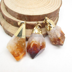 JF6601 Hot sale citrine point pendant,natural stone crystal healing pendant,row citrine nugget pendant