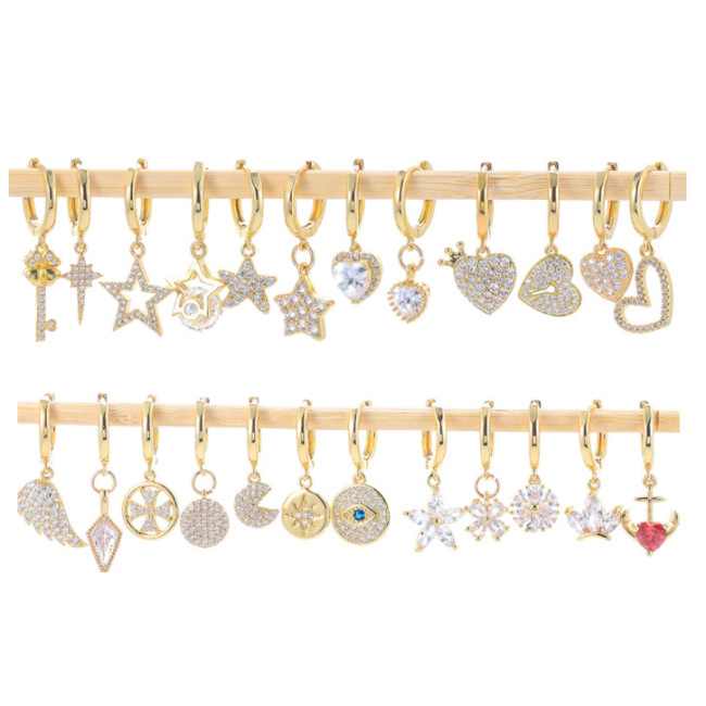 EC1763 Dainty Mini 18k Gold Silver Plated CZ Micro Pave Angel Wing Bee Star Heart Butterfly Flower Charm Huggies Hoop Earrings