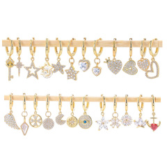 EC1763 Dainty Mini 18k Gold Silver Plated CZ Micro Pave Angel Wing Bee Star Heart Butterfly Flower Charm Huggies Hoop Earrings