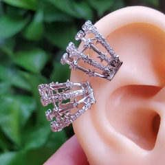 EC1661 fashion gold&white cubic zircon triple cuff copper women clips earrings brass with CZ clips on earring