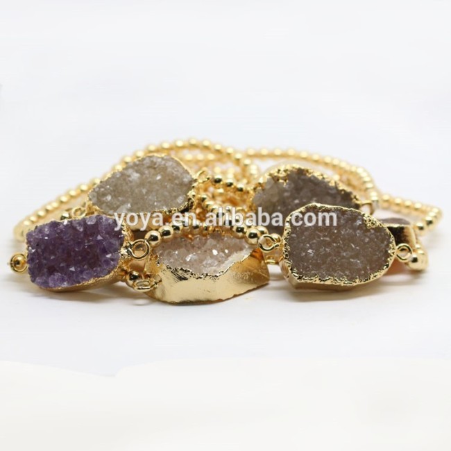 BRH1207 Trendy Tiny Gold Metal Beaded Sparkly Agate Druzy bangle bracelet for women