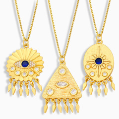 NZ1213 gold plated brass CZ micro pave Charm evil eyes triangle round Pendant Necklaces jewelry for Women NZ1213 gold plated brass CZ micro pave Charm evil eyes triangle round Pendant Necklaces jewelry for Women