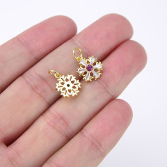 CZ8221 Beatiful Mini Jewelry Supplies Gold Plated CZ Micro Pave Snowflake Charms,Tiny Small CZ Diamond Snowflake Charms Pendants