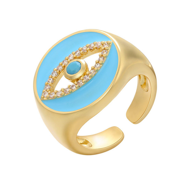 RM1240 Brass Metal CZ diamond micro pave evil eyes enamel adjustable cuff Rings