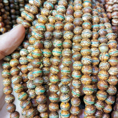 AB0692 Matte antique Tibetan agate gemstone beads,one-line round rustic Dzi agate beads