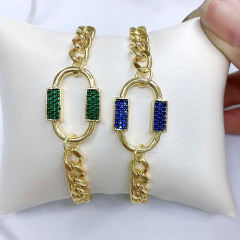 BC1339 Fashion Gold plated Brass colourful CZ Micro Pave wrist Ladies chain bracelet charm women copper bracelet