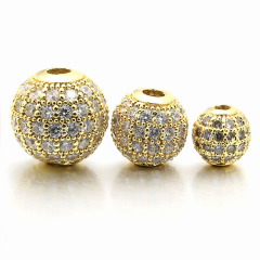 CZ6389 Wholesale CZ Micro Pave Round Ball Bead Cubic Zirconia Pave Beads 18k Gold Ball Spacer Beads For Jewelry Making