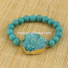 BRH1501 green turquoise beaded green druzy charm elastic bracelet BRH1501 green turquoise beaded green druzy charm elastic bracelet