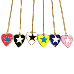 NM1183 2021 Summer Beach Jewelry Gold Plated Neon Enamel Multi Color Star on Heart Shape Pendant Chain Necklaces NM1183 2021 Summer Beach Jewelry Gold Plated Neon Enamel Multi Color Star on Heart Shape Pendant Chain Necklaces