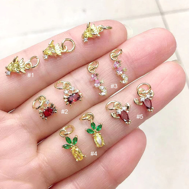 CZ8452 Mini Cubic zirconia animal charms jewelry accessories Tiny Cute cz micro pave crab shrimp sea horse charms