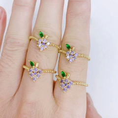 RM1228 New 18K Gold Plated Brass Big Stone Color Gemstone Fruit peach apple strawberry grape Tiny Link Chain Rings For Ladies