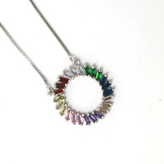 NZ1301 18k gold plated Rainbow Colorful Cubic Zirconia Crystal CZ Baguette Bar Circle Pendant Choker Necklace for Women Ladies