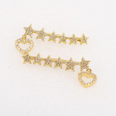 EC1473 Boho Style CZ Earrings, Women's Rainbow Diamond CZ Heart Star Charm Dangle Crawl Earrings,Beautiful Jewelry For Girls
