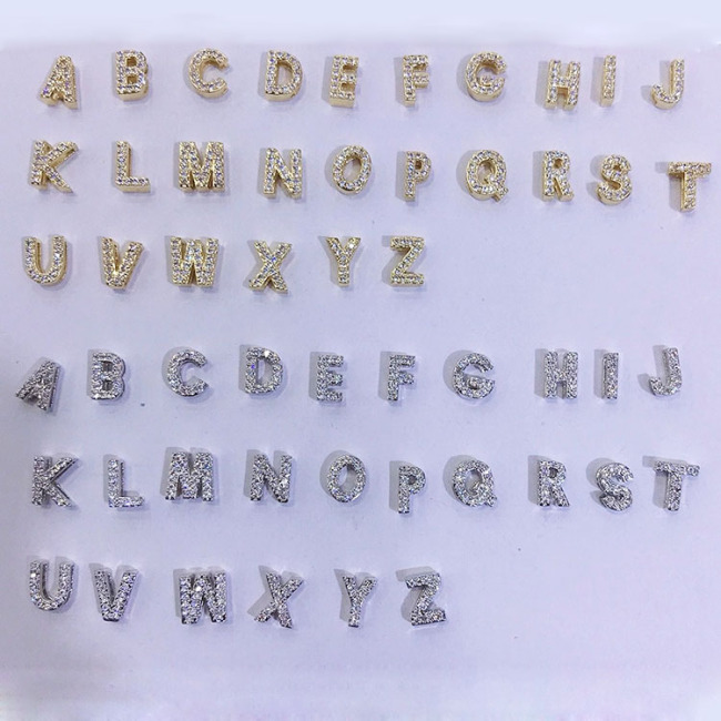 CZ8124 High Quality Small Thin Mini 18k Gold PlatedCZ Micro pave Small Alphabet Initial letter charm pendant