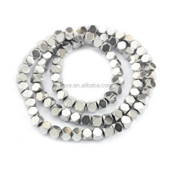 HB3125 Silver gold hematite gemstone beads,faceted square cube loose hematite stone beads