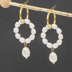EP1005 fashion stainless steel pearl women hoop earring ,trendy freshwater pearl ladies earring