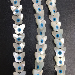 SP4120 White Mother of Pearl Shell Blue Evil Eyes Butterfly Beads