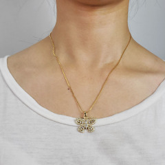 NZ1125 Chic Bling Blingbling Iced Out CZ Zircon Micro Pave Butterfly Charm Pendant Chain Necklace for Women