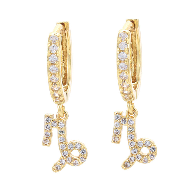EC1750 18k Gold Plated CZ Micro Pave Astrology Constellation Horoscope Zodiac Sign Charm Huggie Hoop Earrings